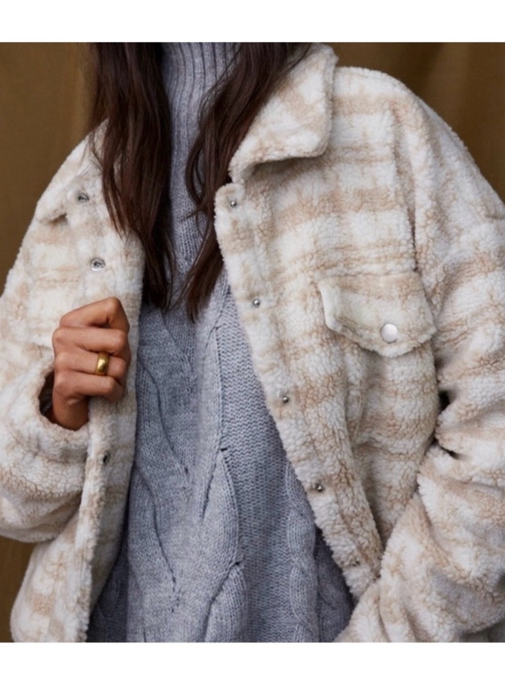 12th Tribe Upstate Beige Teddy Sherpa Jacket - Picture 2 of 5